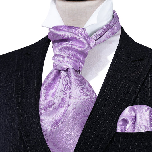 Purple Paisley Silk Ascot, Pocket Square and Cufflinks ascot    - Sophisticated Gentlemen