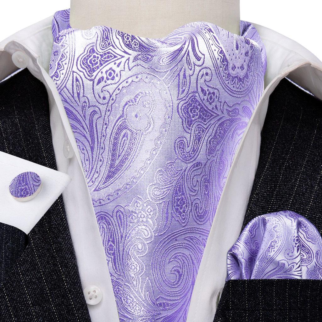 Light Purple Paisley Ascot, Pocket Square and Cufflinks ascot - Sophisticated Gentlemen