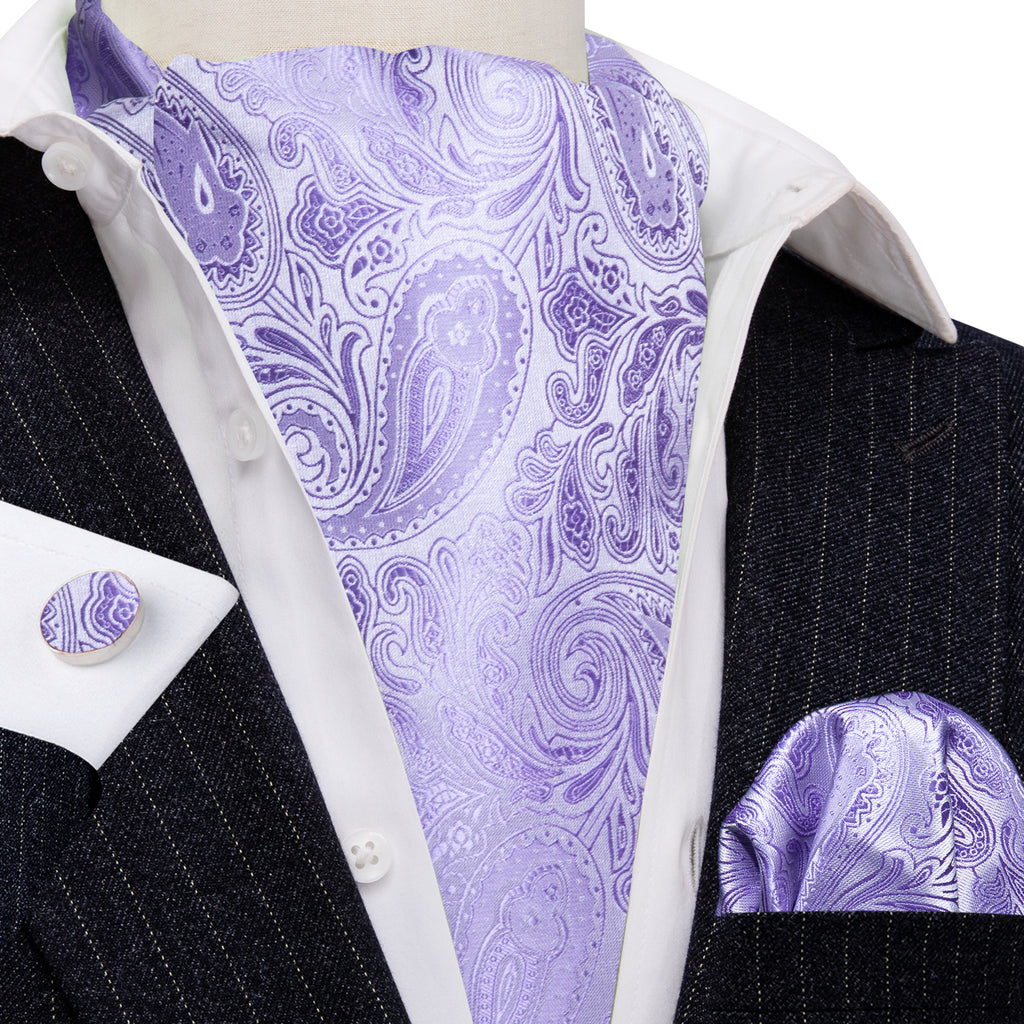 Light Purple Paisley Ascot, Pocket Square and Cufflinks ascot - Sophisticated Gentlemen