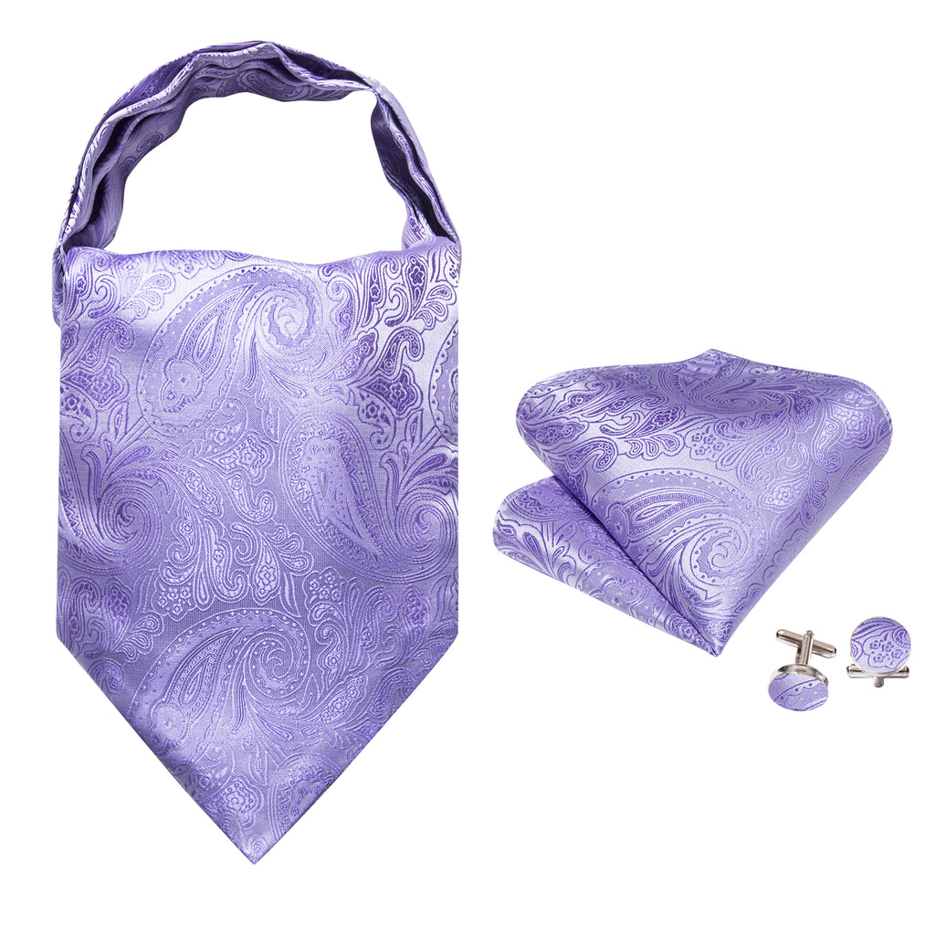 Light Purple Paisley Ascot, Pocket Square and Cufflinks ascot - Sophisticated Gentlemen