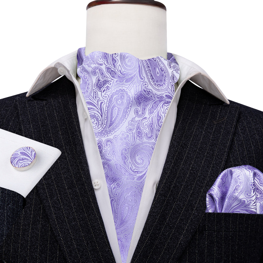 Light Purple Paisley Ascot, Pocket Square and Cufflinks ascot - Sophisticated Gentlemen