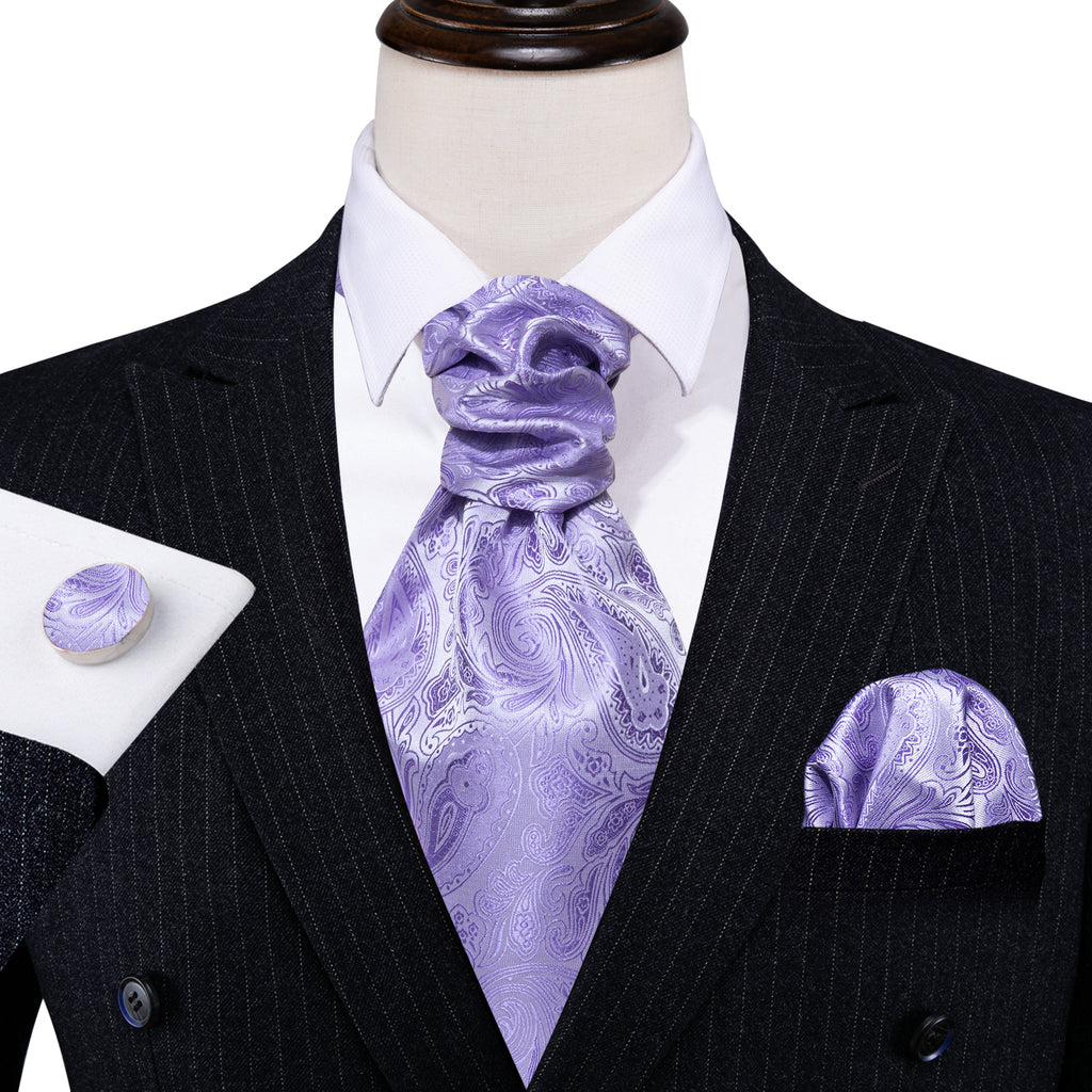 Light Purple Paisley Ascot, Pocket Square and Cufflinks ascot - Sophisticated Gentlemen