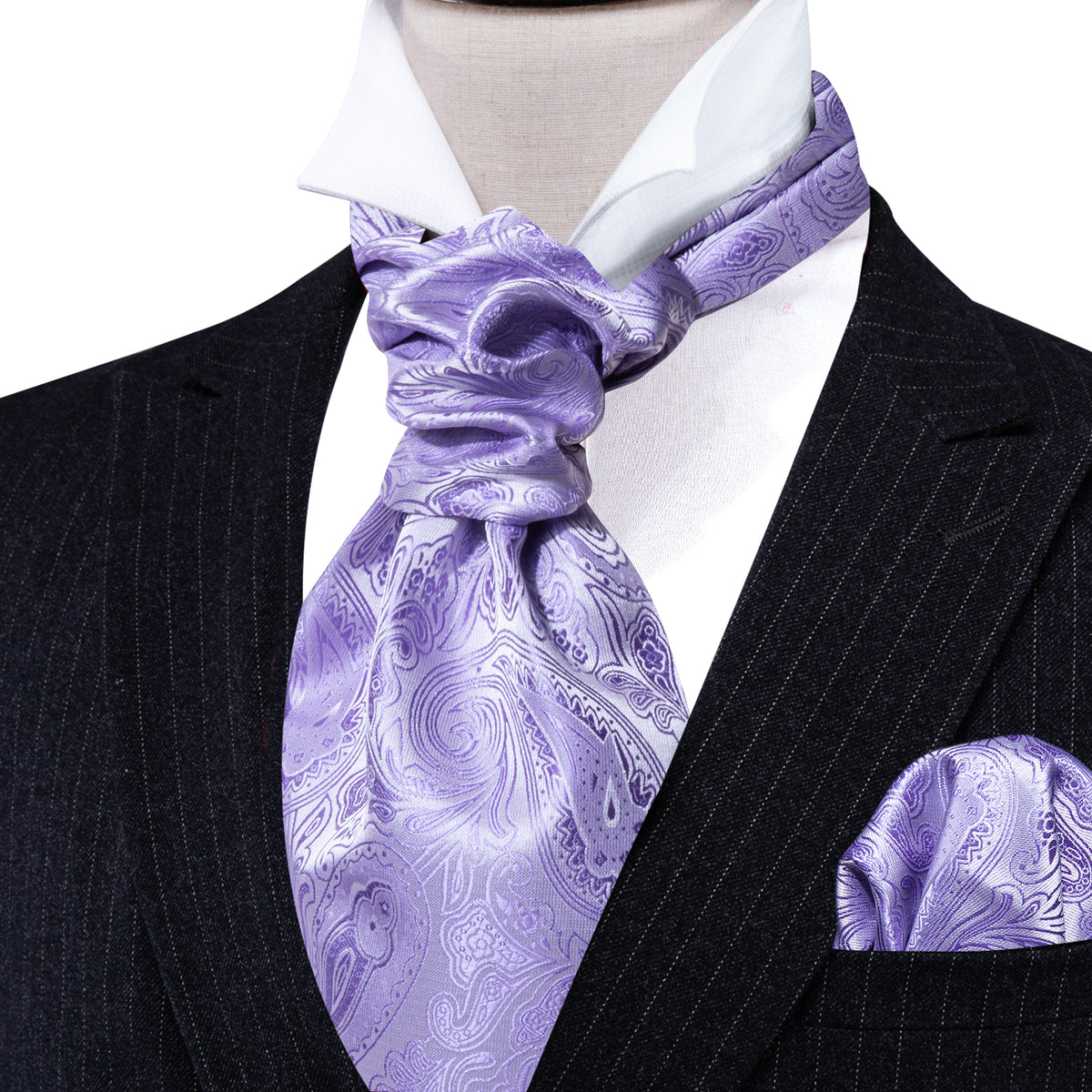 Light Purple Paisley Ascot, Pocket Square and Cufflinks ascot - Sophisticated Gentlemen