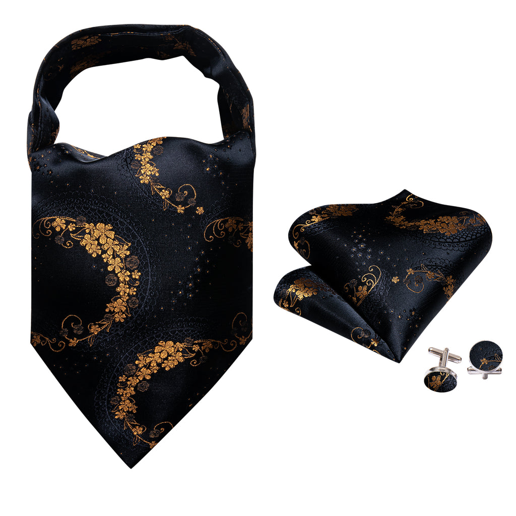 Black Gold Paisley Ascot, Pocket Square and Cufflinks ascot - Sophisticated Gentlemen
