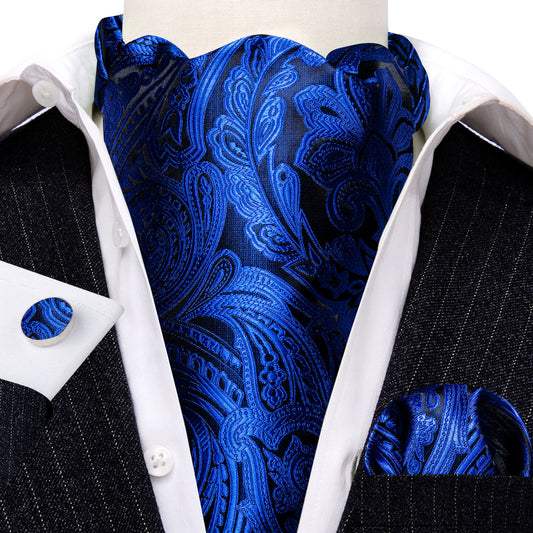 Blue Paisley Ascot, Pocket Square and Cufflinks ascot    - Sophisticated Gentlemen