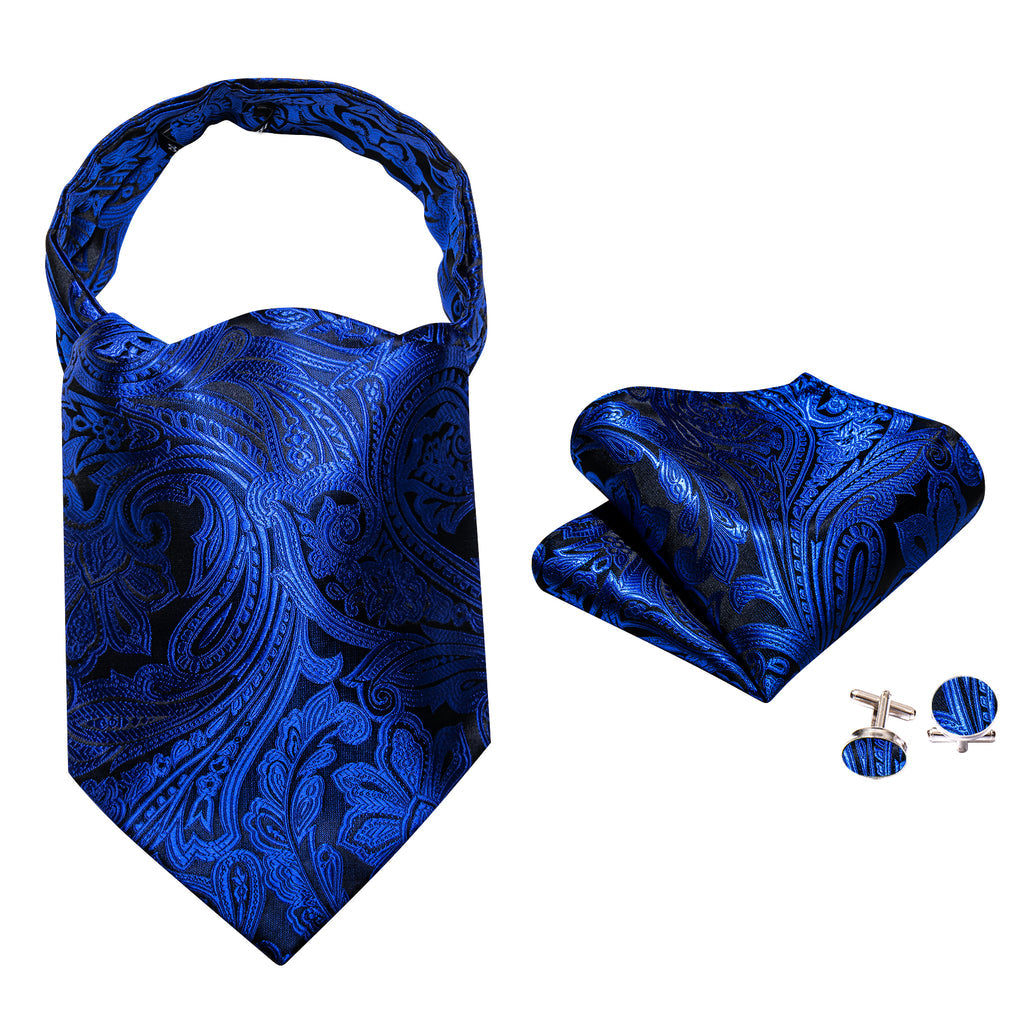 Blue Paisley Ascot, Pocket Square and Cufflinks ascot - Sophisticated Gentlemen