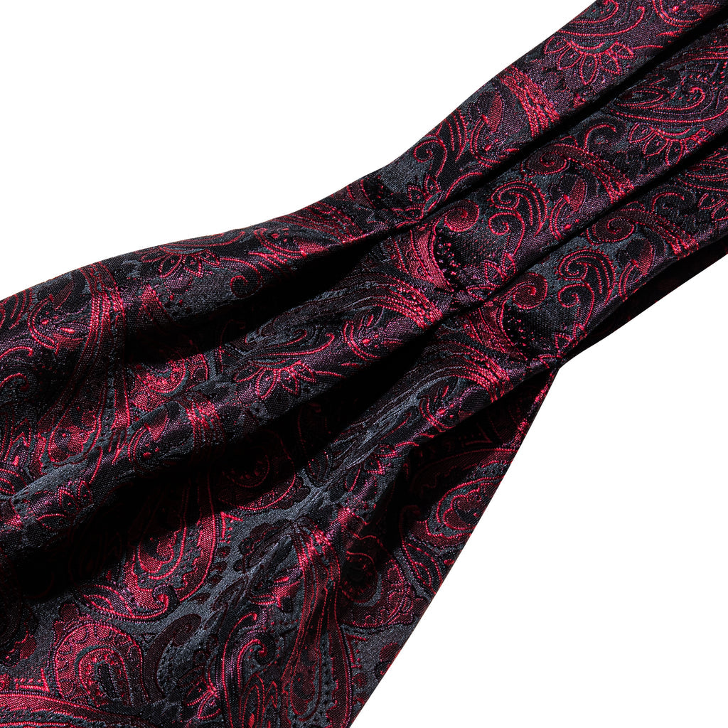 Black Red Paisley Ascot, Pocket Square and Cufflinks ascot - Sophisticated Gentlemen