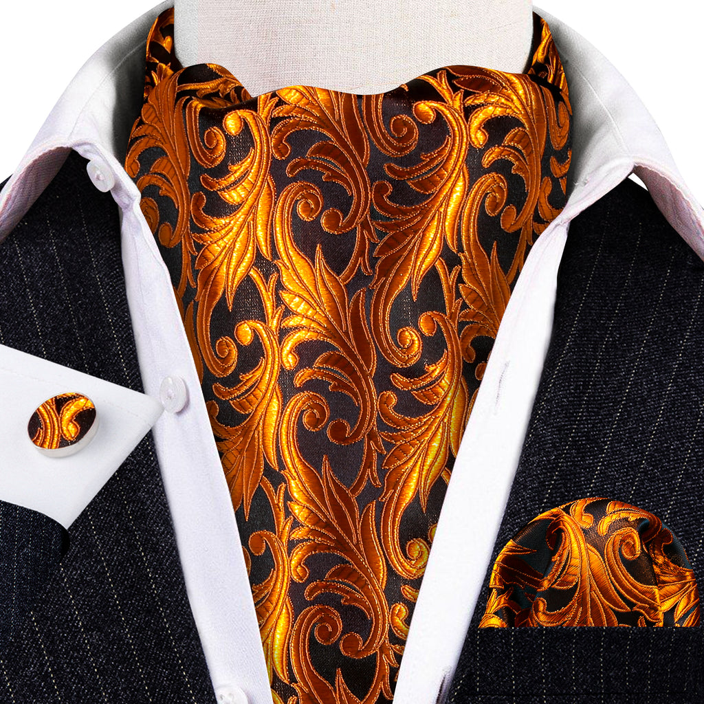 Gold Paisley Ascot, Pocket Square and Cufflinks ascot - Sophisticated Gentlemen