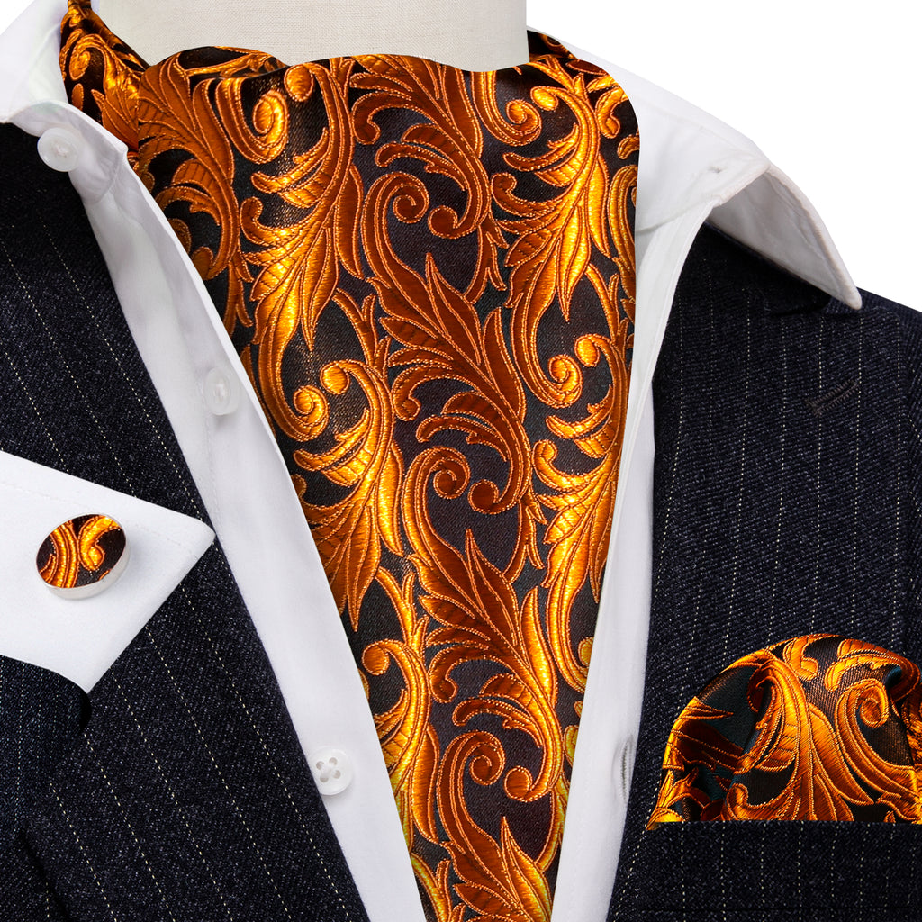 Gold Paisley Ascot, Pocket Square and Cufflinks ascot - Sophisticated Gentlemen
