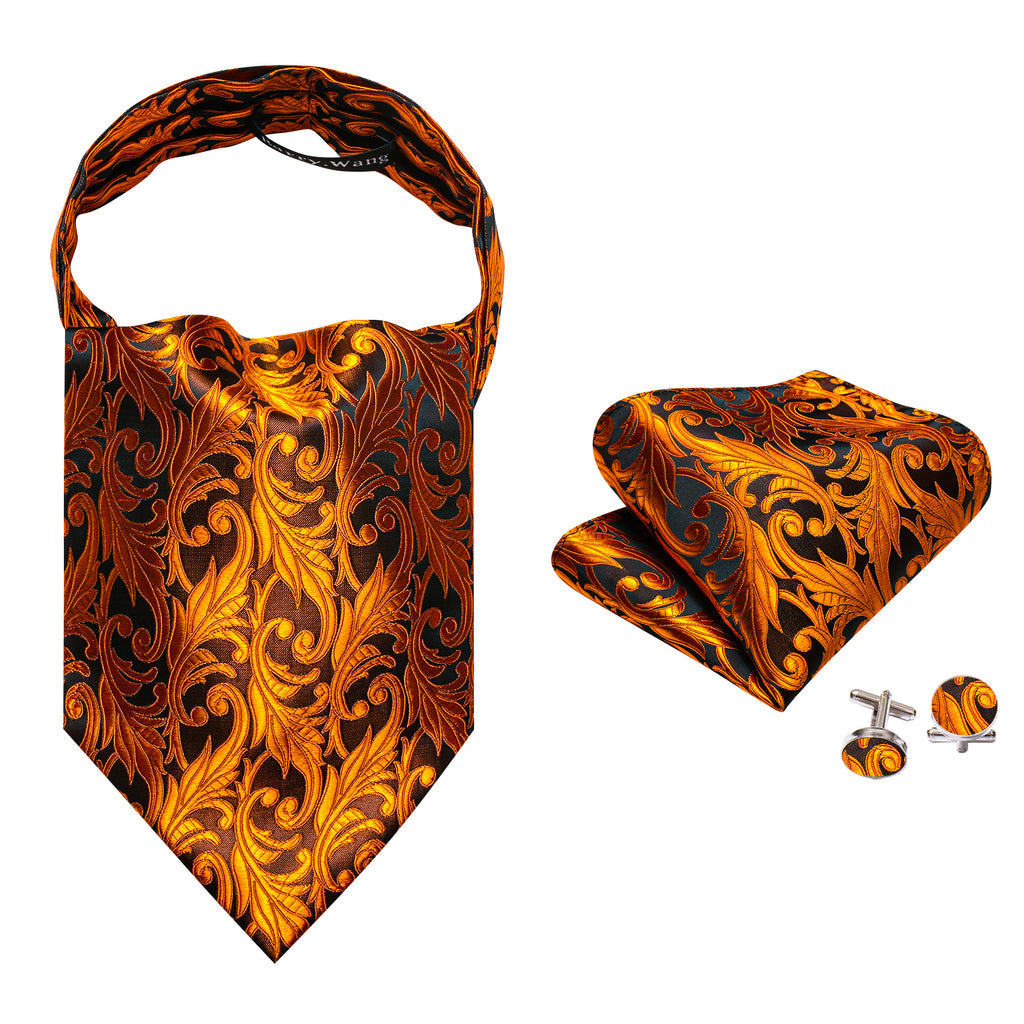 Gold Paisley Ascot, Pocket Square and Cufflinks ascot - Sophisticated Gentlemen