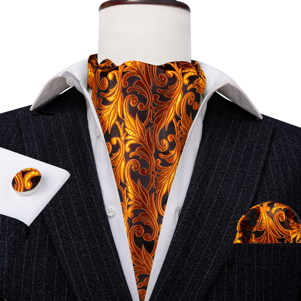 Gold Paisley Ascot, Pocket Square and Cufflinks ascot - Sophisticated Gentlemen
