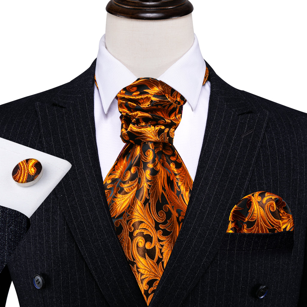 Gold Paisley Ascot, Pocket Square and Cufflinks ascot - Sophisticated Gentlemen