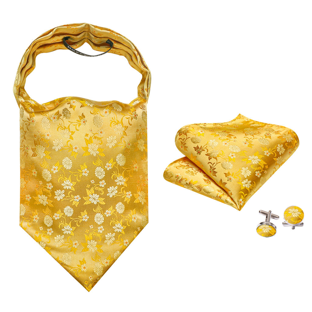 Yellow Floral Ascot, Pocket Square and Cufflinks ascot - Sophisticated Gentlemen