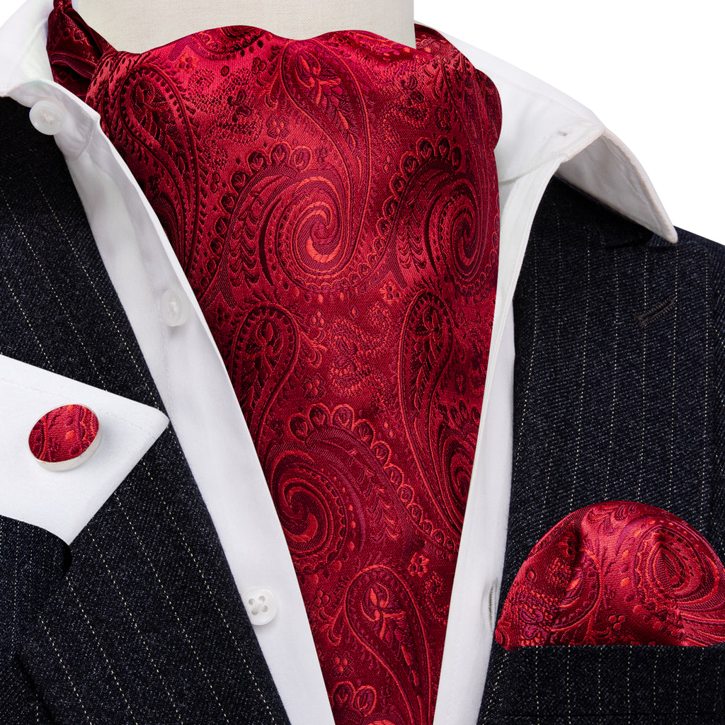 Red Paisley Silk Ascot, Pocket Square and Cufflinks ascot - Sophisticated Gentlemen