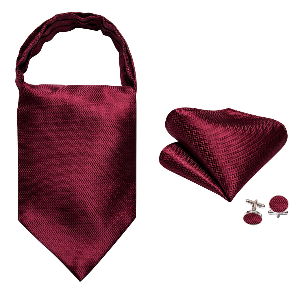Dark Red Striped Silk Ascot, Pocket Square and Cufflinks ascot - Sophisticated Gentlemen