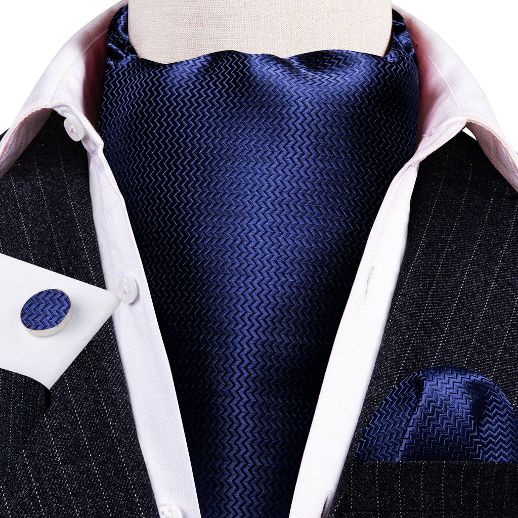 Blue Solid Silk Ascot, Pocket Square and Cufflinks ascot - Sophisticated Gentlemen