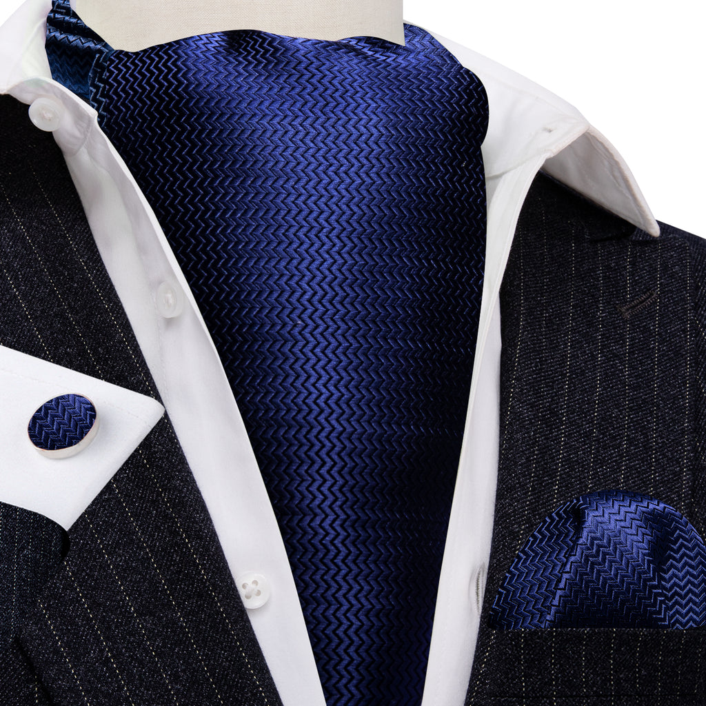 Blue Solid Silk Ascot, Pocket Square and Cufflinks ascot - Sophisticated Gentlemen