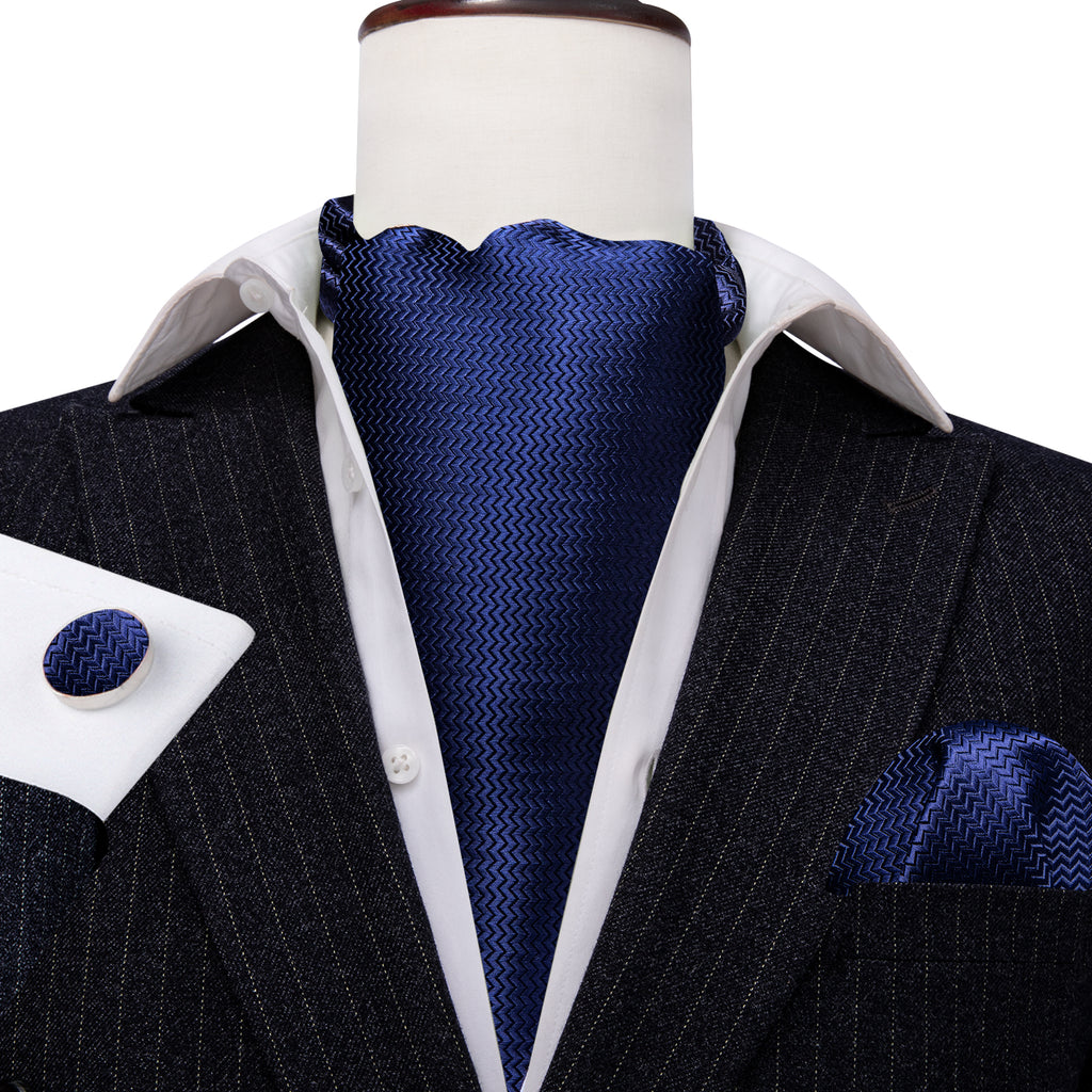 Blue Solid Silk Ascot, Pocket Square and Cufflinks ascot - Sophisticated Gentlemen