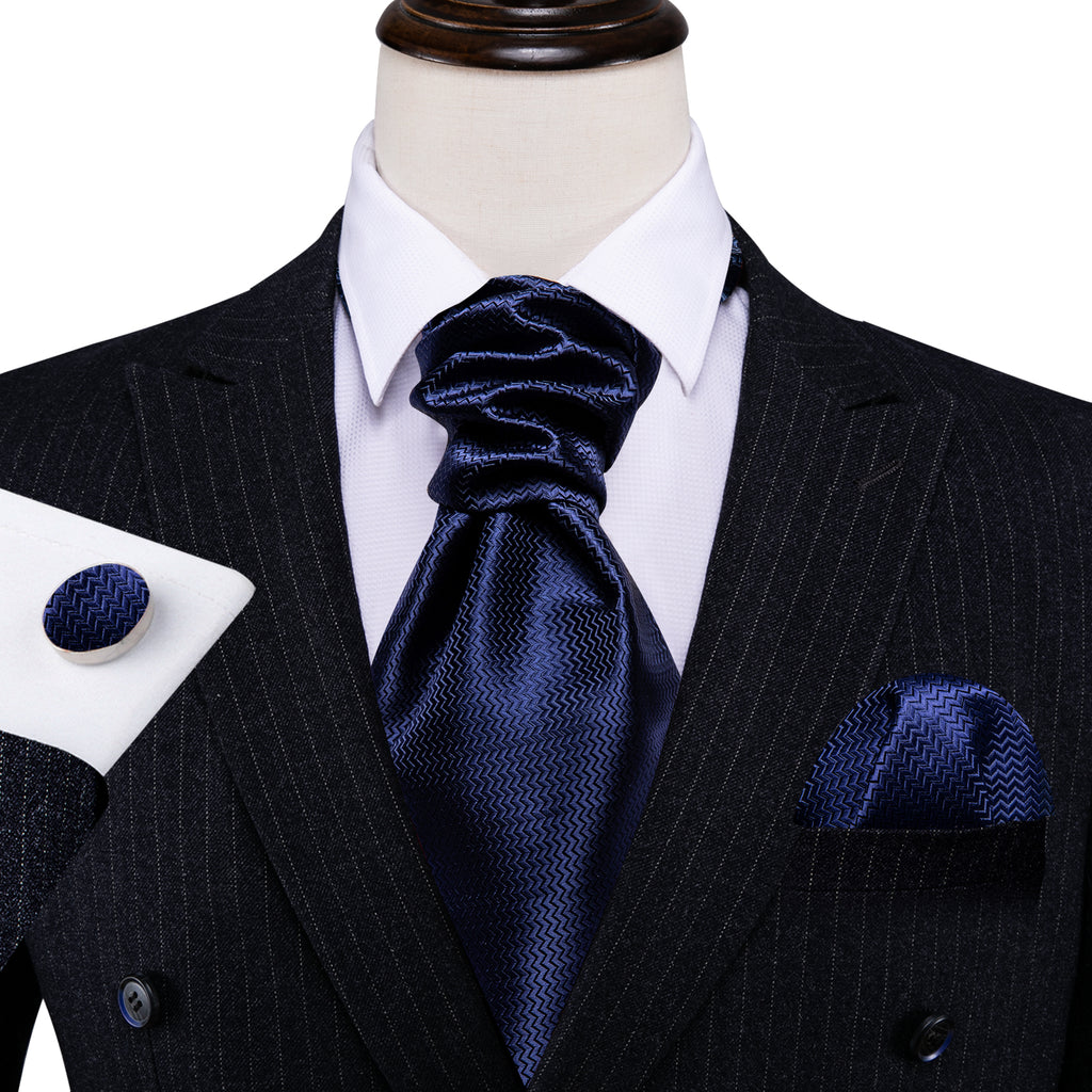 Blue Solid Silk Ascot, Pocket Square and Cufflinks ascot - Sophisticated Gentlemen