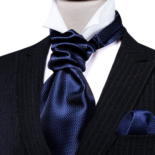Blue Solid Silk Ascot, Pocket Square and Cufflinks ascot    - Sophisticated Gentlemen