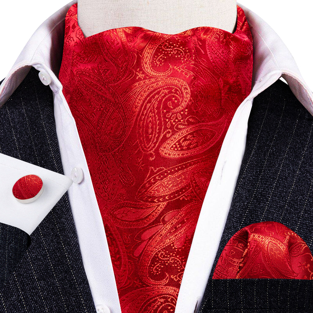 Red Paisley Silk Ascot, Pocket Square and Cufflinks ascot - Sophisticated Gentlemen