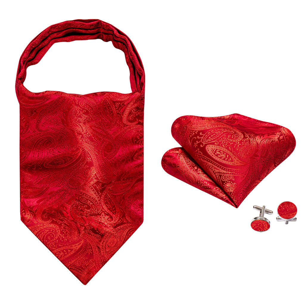 Red Paisley Silk Ascot, Pocket Square and Cufflinks ascot - Sophisticated Gentlemen