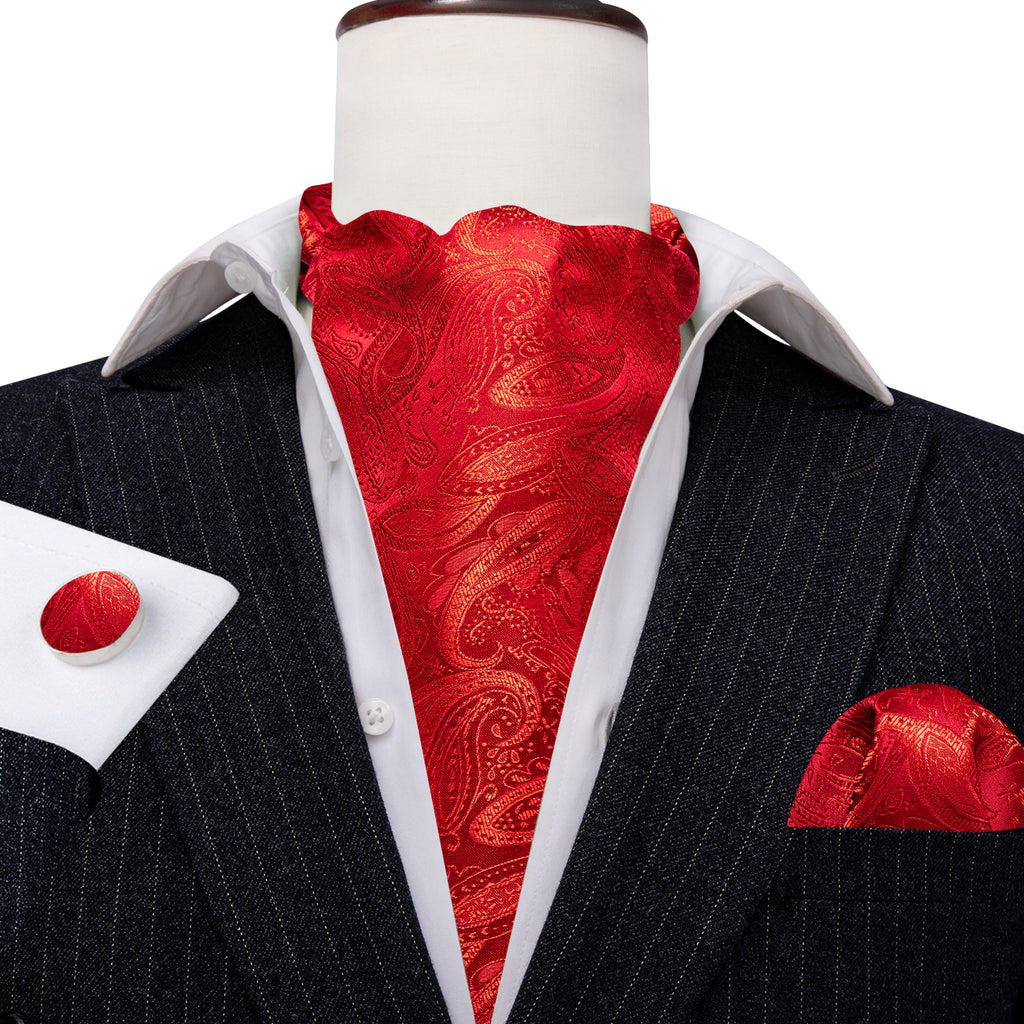 Red Paisley Silk Ascot, Pocket Square and Cufflinks ascot - Sophisticated Gentlemen