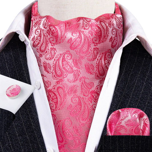 Pink Paisley Silk Ascot, Pocket Square and Cufflinks ascot    - Sophisticated Gentlemen