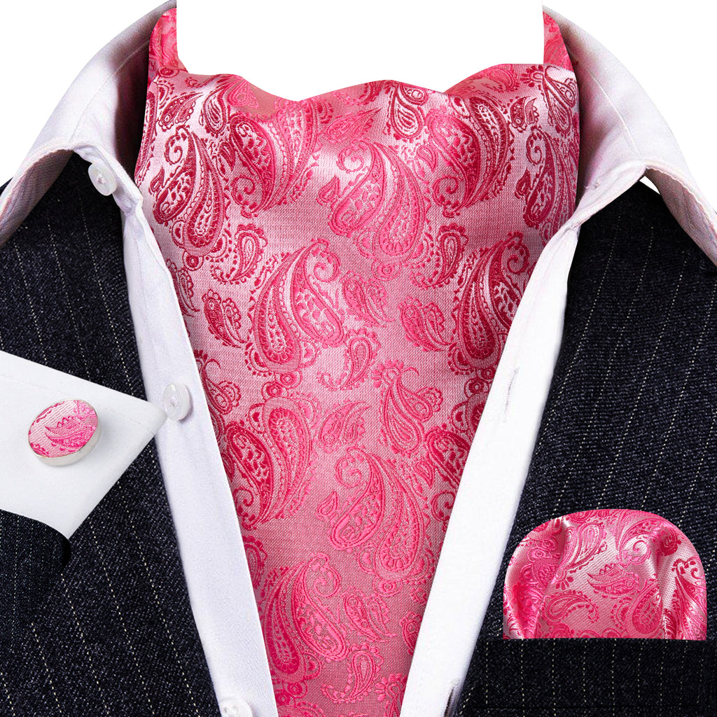 Pink Paisley Silk Ascot, Pocket Square and Cufflinks ascot - Sophisticated Gentlemen
