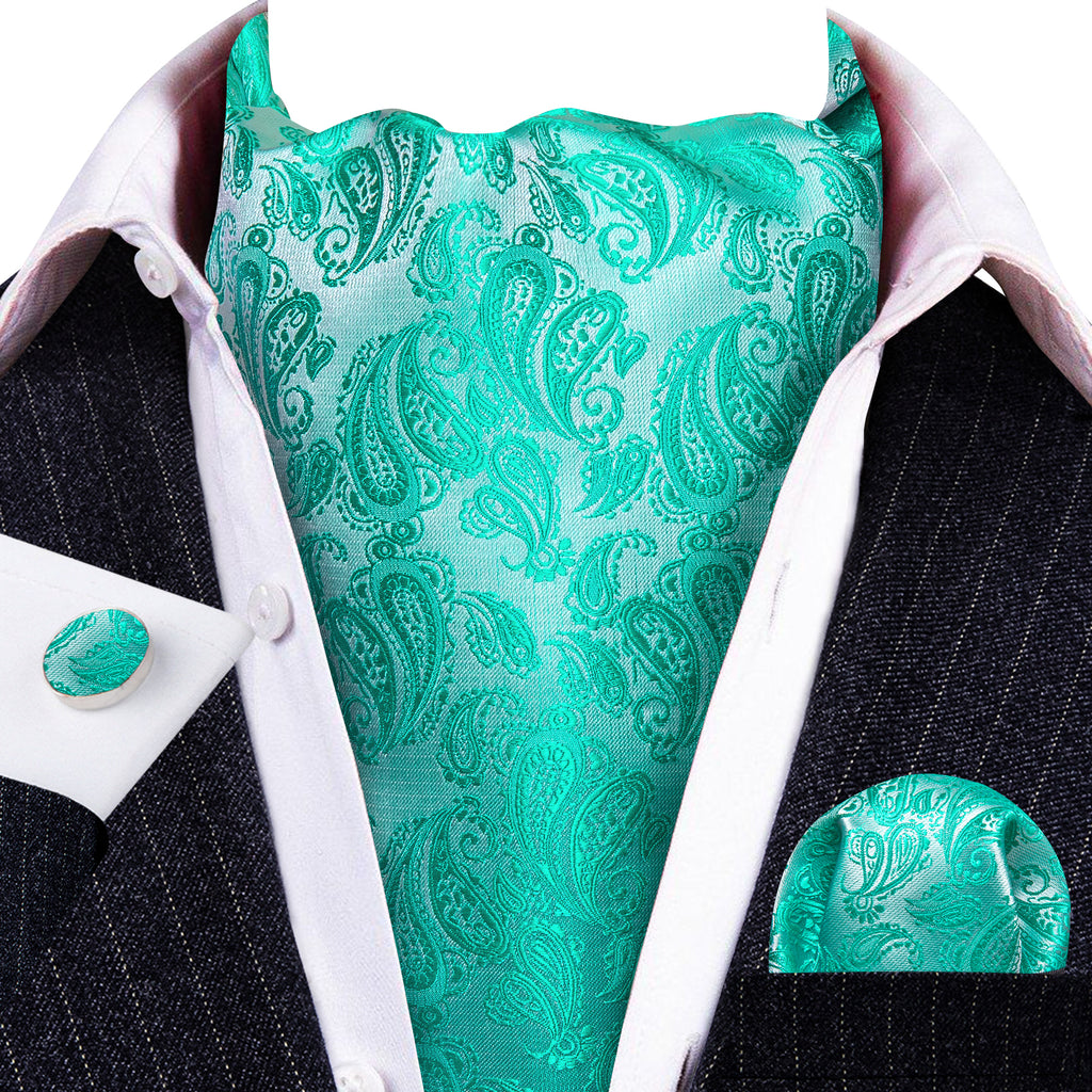 Teal Paisley Silk Ascot, Pocket Square and Cufflinks ascot - Sophisticated Gentlemen