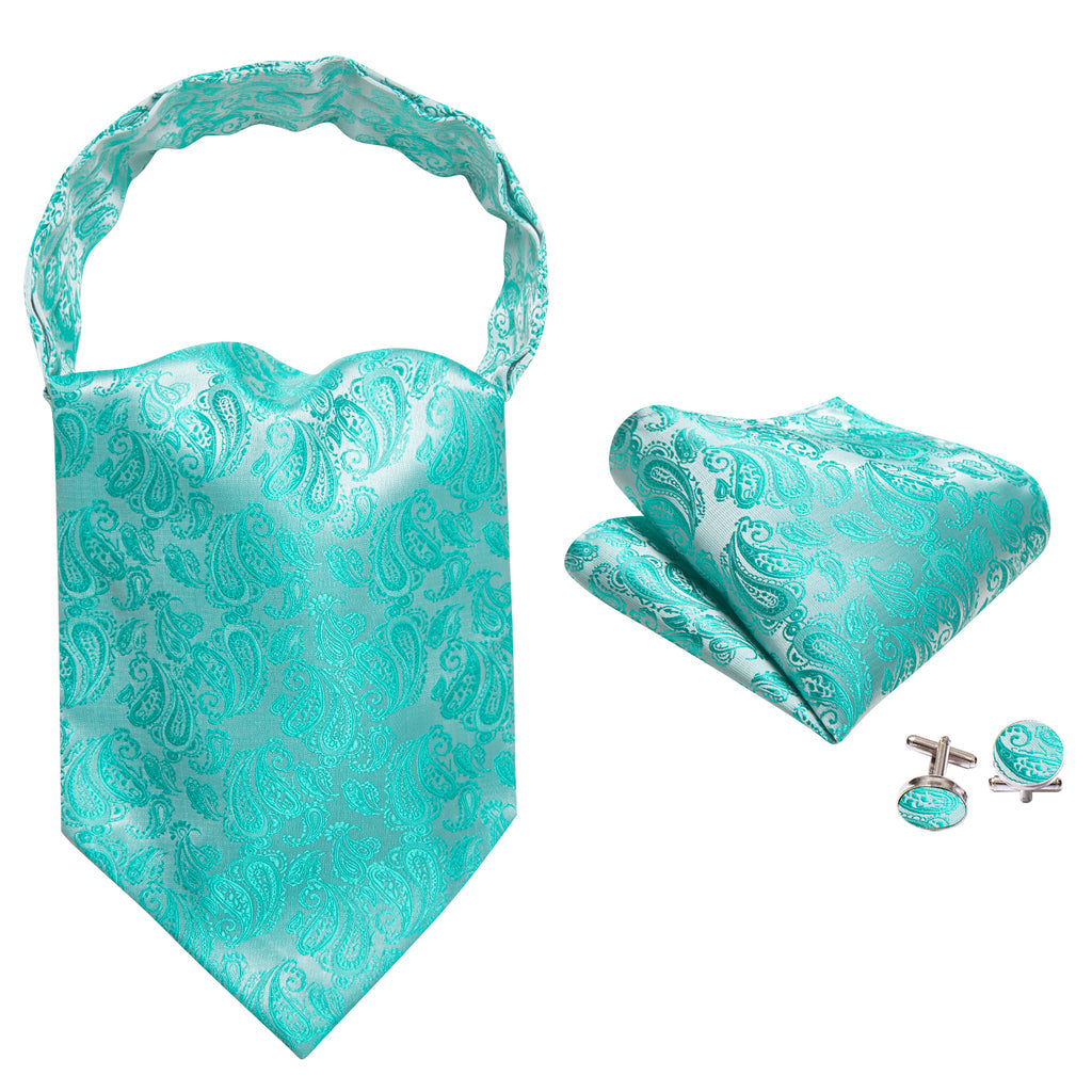Teal Paisley Silk Ascot, Pocket Square and Cufflinks ascot - Sophisticated Gentlemen