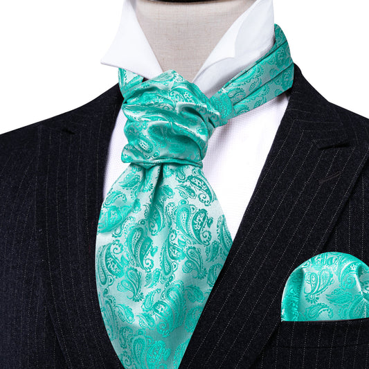 Teal Paisley Silk Ascot, Pocket Square and Cufflinks ascot    - Sophisticated Gentlemen
