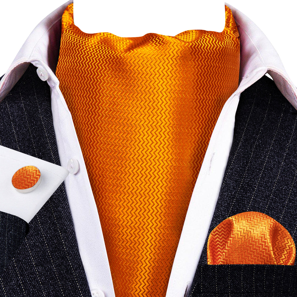 Orange Solid Silk Ascot, Pocket Square and Cufflinks ascot - Sophisticated Gentlemen