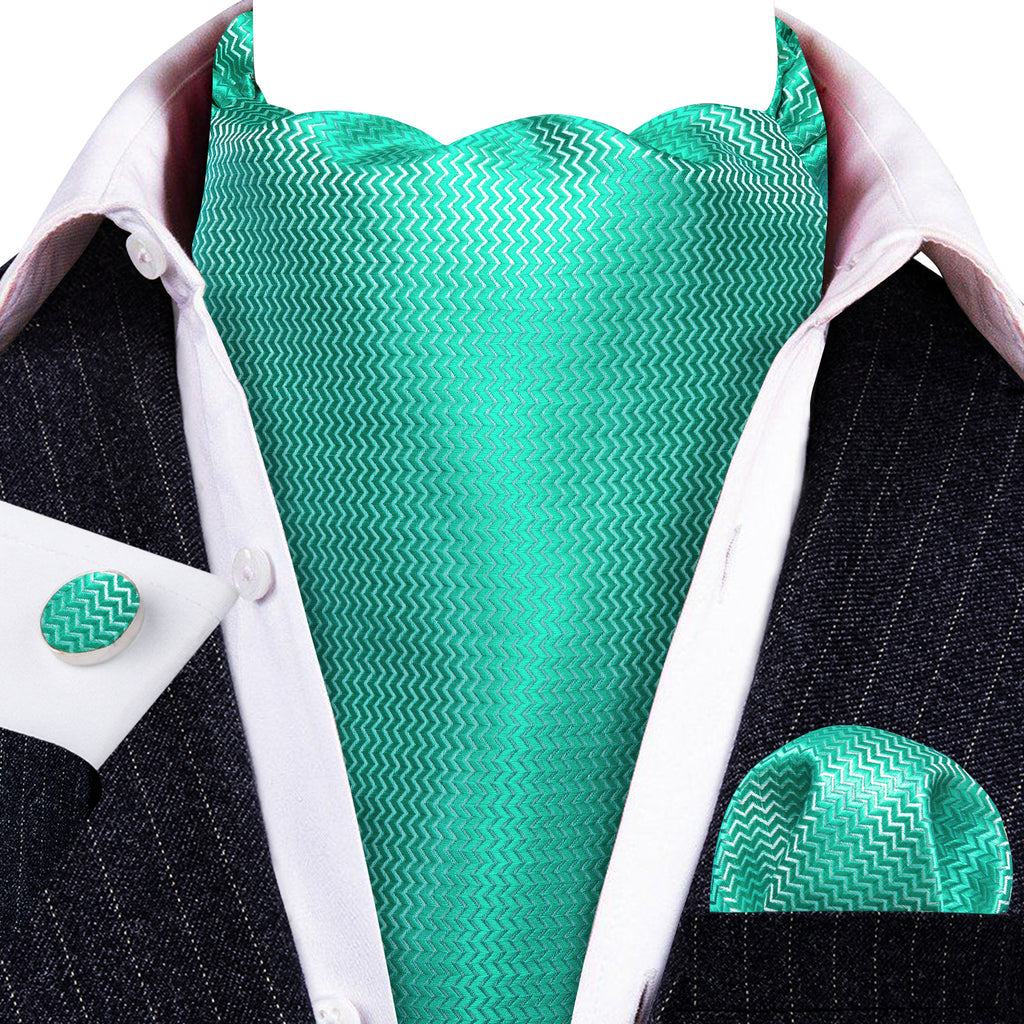 Aqua Solid Silk Ascot, Pocket Square and Cufflinks ascot - Sophisticated Gentlemen