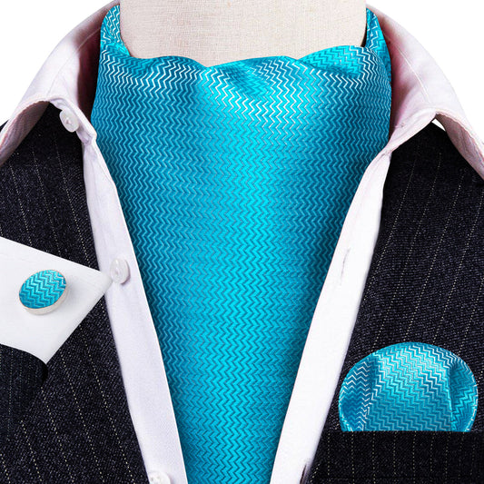Sky Blue Solid Silk Ascot, Pocket Square and Cufflinks ascot    - Sophisticated Gentlemen