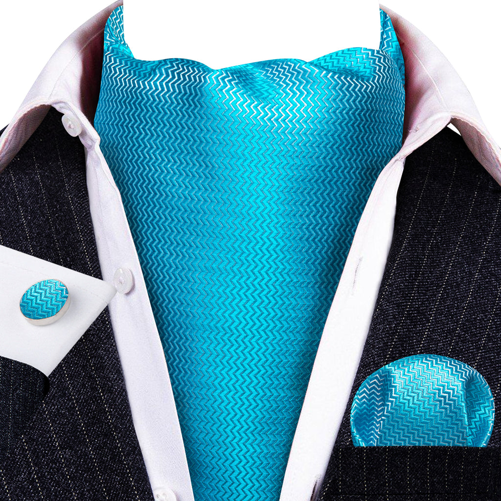 Sky Blue Solid Silk Ascot, Pocket Square and Cufflinks ascot - Sophisticated Gentlemen