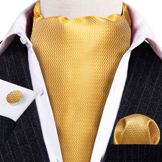 Yellow Solid Silk Ascot, Pocket Square and Cufflinks ascot    - Sophisticated Gentlemen