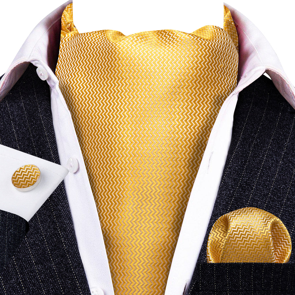 Yellow Solid Silk Ascot, Pocket Square and Cufflinks ascot - Sophisticated Gentlemen