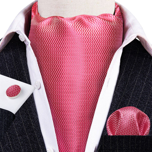 Pink Solid Silk Ascot, Pocket Square and Cufflinks ascot    - Sophisticated Gentlemen