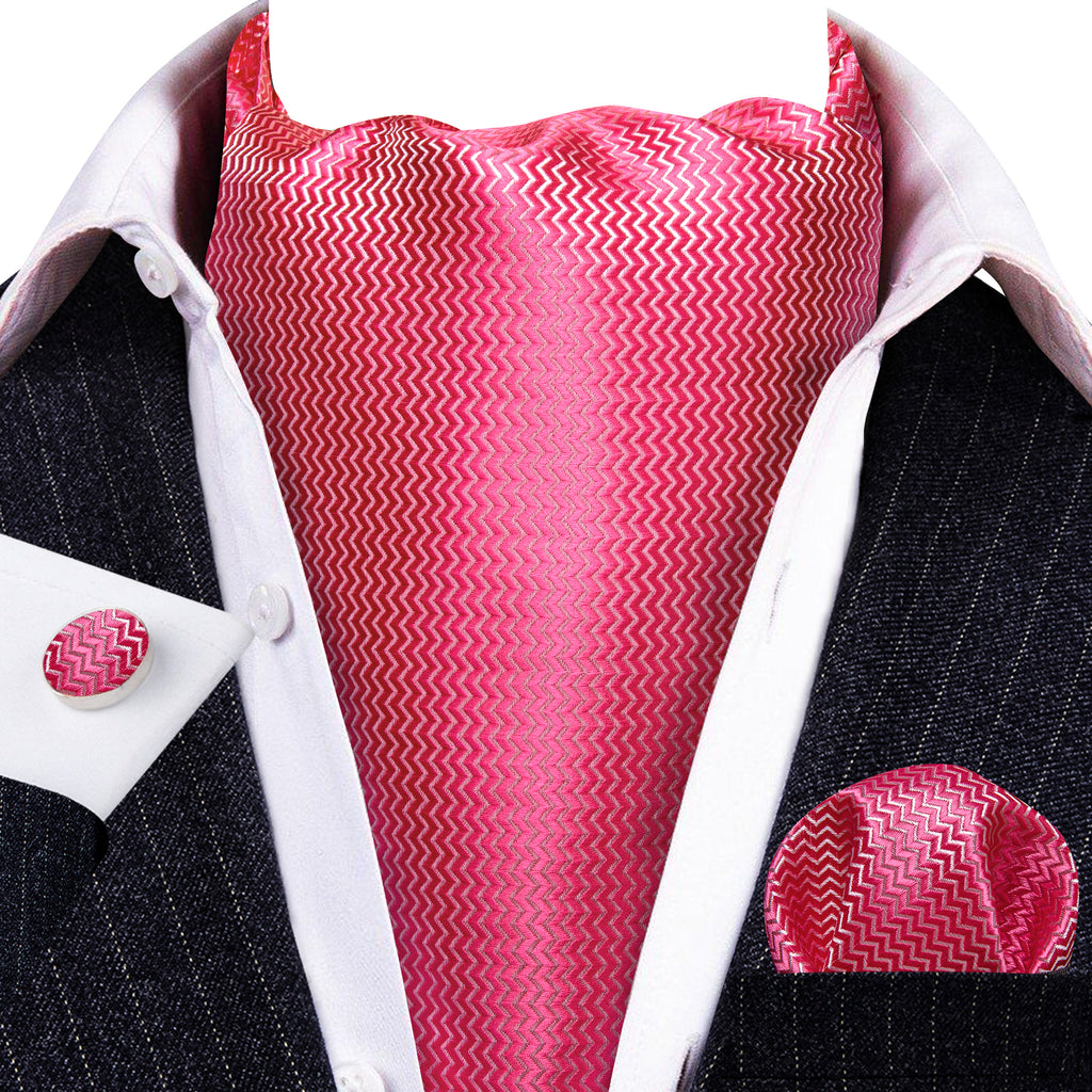 Pink Solid Silk Ascot, Pocket Square and Cufflinks ascot - Sophisticated Gentlemen