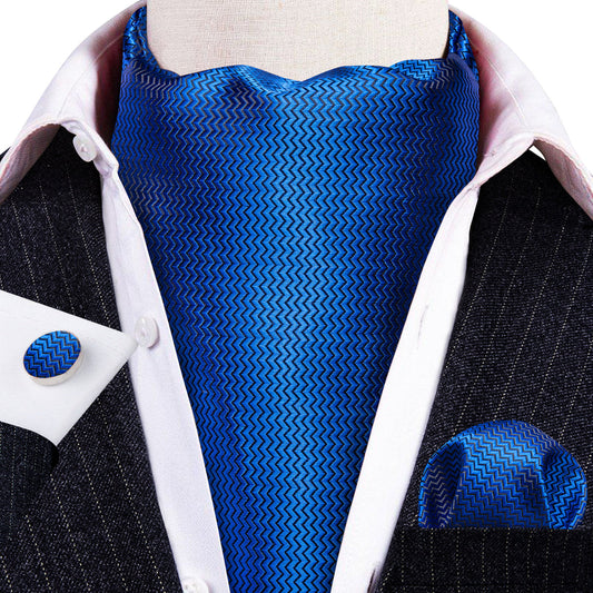 Cobalt Blue Solid Silk Ascot, Pocket Square and Cufflinks ascot    - Sophisticated Gentlemen