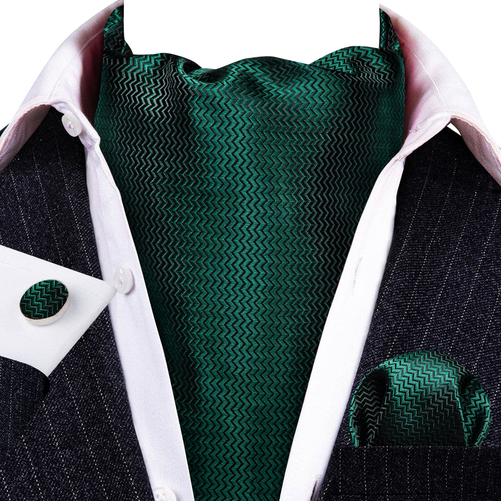 Green Solid Silk Ascot, Pocket Square and Cufflinks ascot - Sophisticated Gentlemen