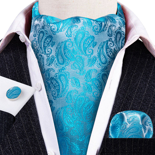 Pale Blue Solid Silk Ascot, Pocket Square and Cufflinks ascot    - Sophisticated Gentlemen