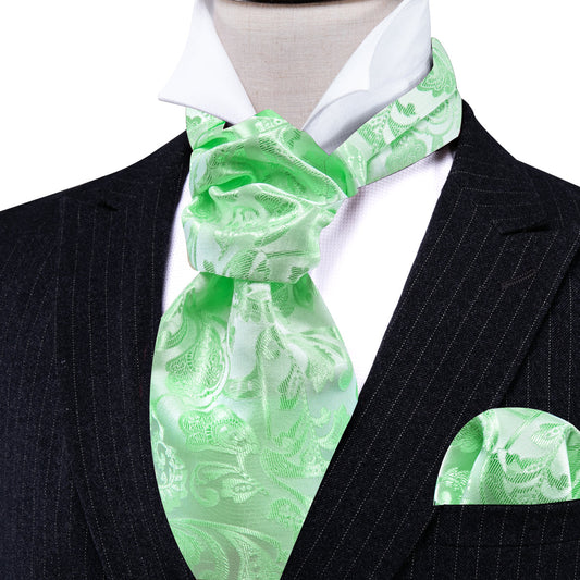 Green Paisley Silk Ascot, Pocket Square and Cufflinks ascot    - Sophisticated Gentlemen