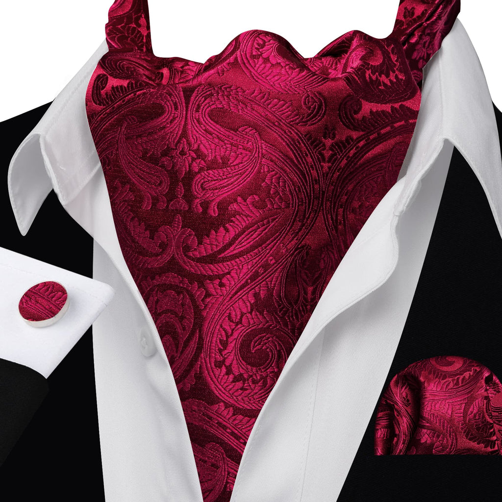 Red Paisley Silk Ascot, Pocket Square and Cufflinks ascot - Sophisticated Gentlemen