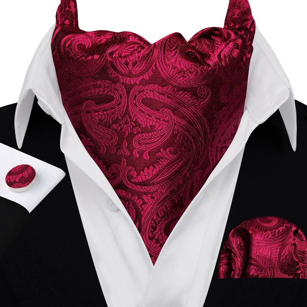 Red Paisley Silk Ascot, Pocket Square and Cufflinks ascot - Sophisticated Gentlemen