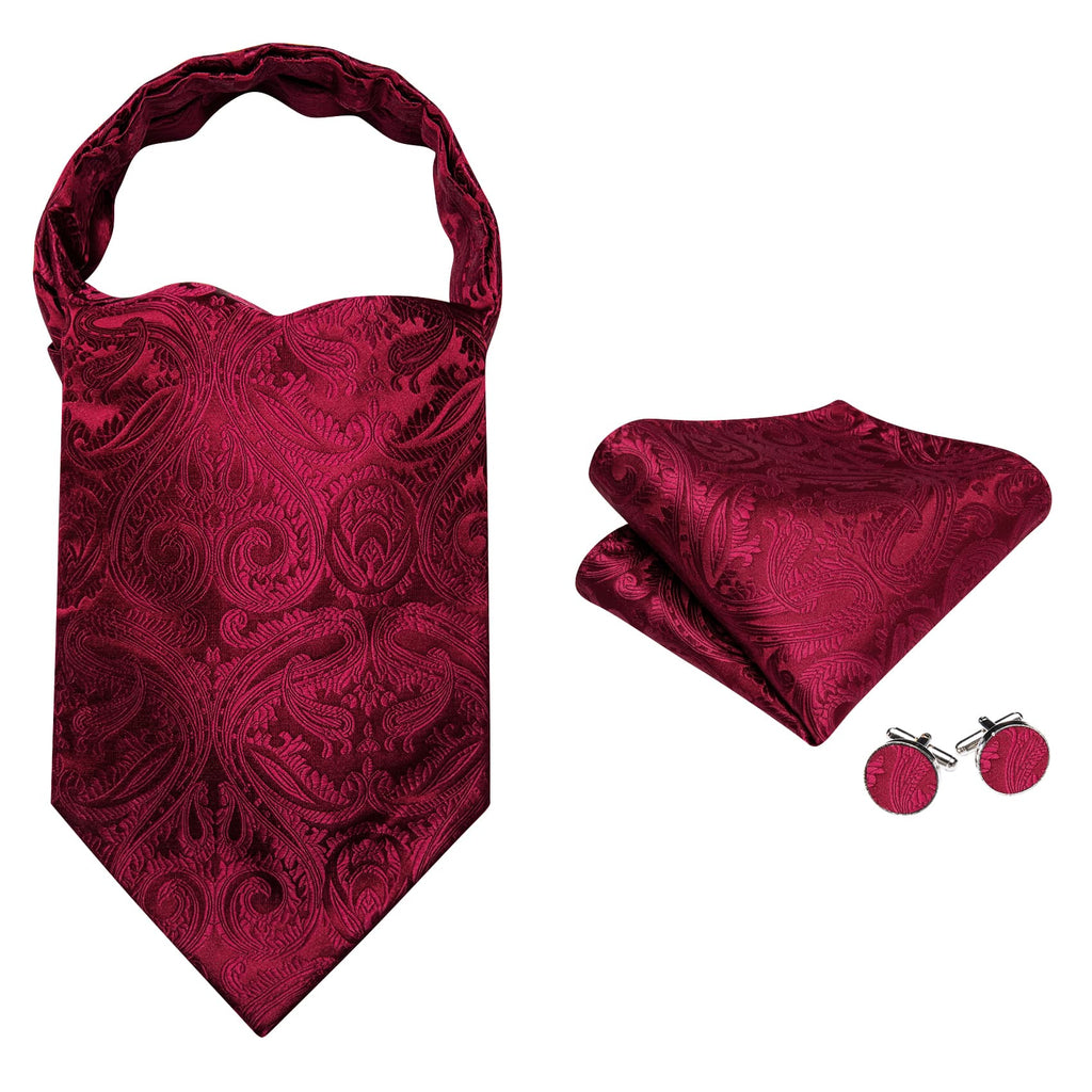 Red Paisley Silk Ascot, Pocket Square and Cufflinks ascot - Sophisticated Gentlemen