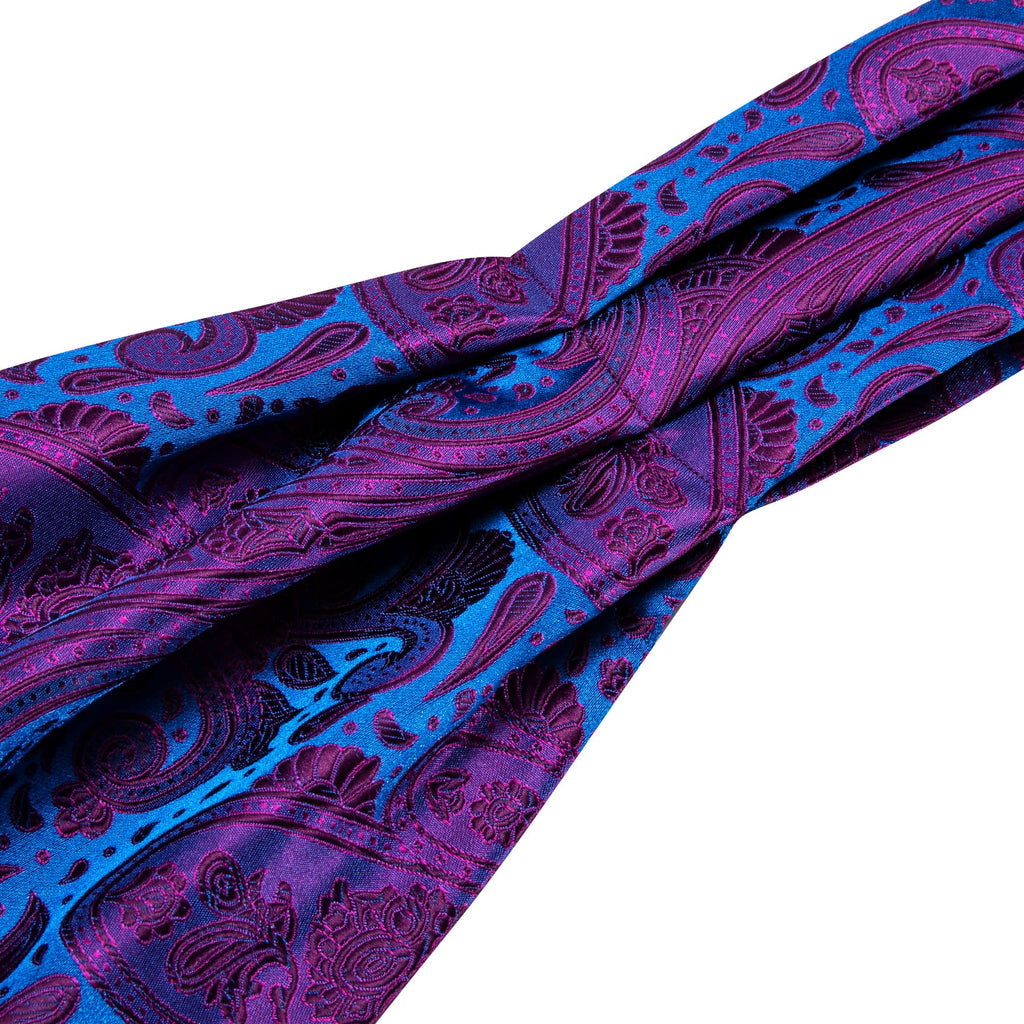 Purple Blue Paisley Silk Ascot, Pocket Square and Cufflinks ascot - Sophisticated Gentlemen