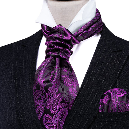 Purple Paisley Ascot, Pocket Square and Cufflinks ascot    - Sophisticated Gentlemen