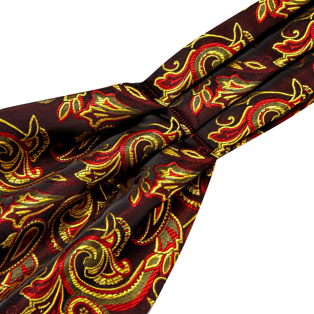 Red and Yellow Jacquard Ascot, Pocket Square and Cufflinks ascot - Sophisticated Gentlemen